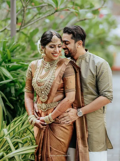 A happy portrait of the couple after their ceremony, their smiles reflecting their new status as husband and wife.