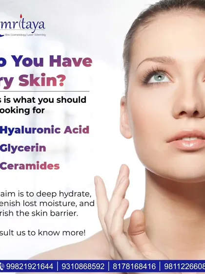 Is your skin feeling dry? This graphic explains the key ingredients like Hyaluronic Acid and Glycerin to look for. Consult us to know more about hydrating your skin.