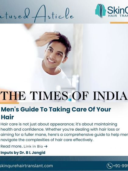 I was featured in The Times of India, where I shared my comprehensive "Men's Guide to Taking Care of Your Hair." It covers everything from maintaining health and confidence to effectively dealing with hair loss.