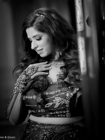 A timeless black and white portrait of the bride. This style strips away color to focus purely on emotion, expression, and the beautiful contours of light and shadow.