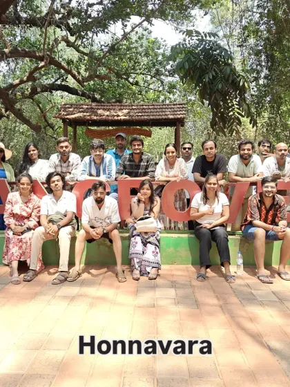 A group photo at the Mangrove Boardwalk in Honnavara. It's a unique and picturesque spot that offers a different kind of coastal experience.