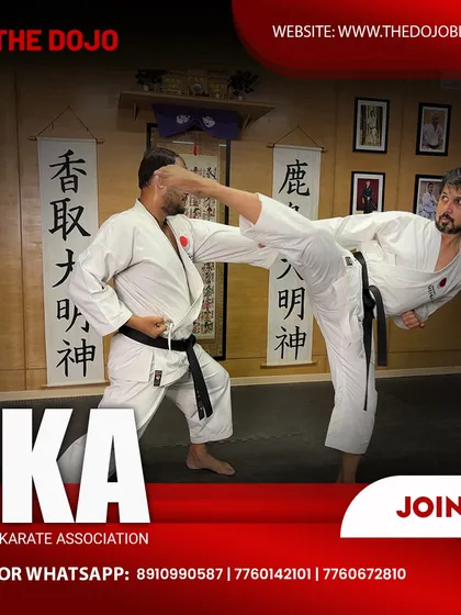 This image captures the dynamic power of a JKA Shotokan side kick. Our training focuses on mastering traditional techniques for maximum impact and self-defense effectiveness.