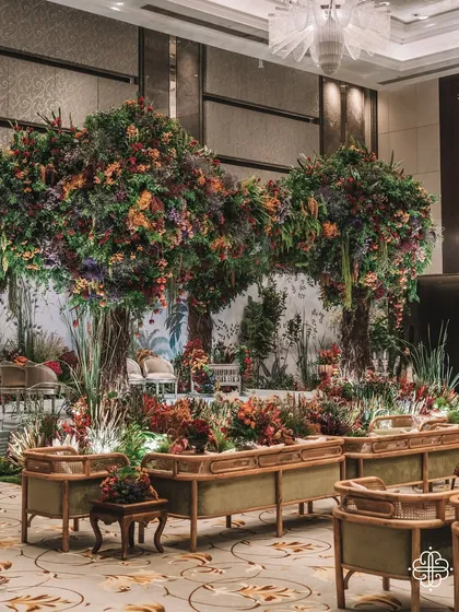 A wide view of the 'Orchard of Life' naming ceremony, showing the scale of the indoor forest we created.