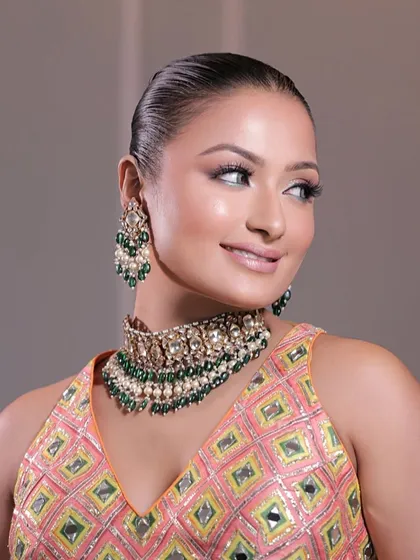 My beautiful Haldi Bride. This look is fresh and minimal, with a focus on glowing skin and a simple, elegant hairstyle to let her natural beauty shine.