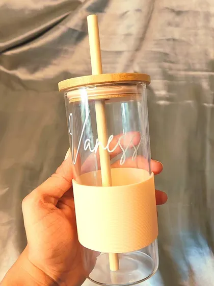 This personalized glass tumbler was part of a special 'Tapasvi' hamper for a 10-year-old girl observing a fast during the Jain festival of Paryushan. It's a thoughtful gift to support her during her spiritual journey.