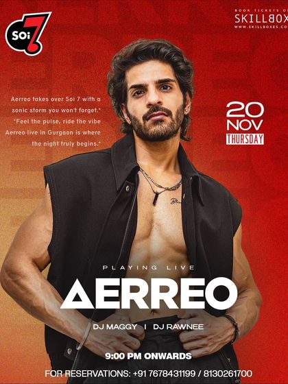 A poster for DJ Aerreo playing live at Soi 7. We handle promotions for regular club nights as well as large-scale tours.