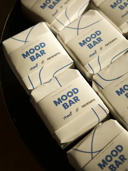Another angle of the custom-branded soaps for the launch.