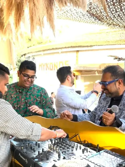 Jamming with the legendary Shankar Mahadevan at a destination wedding in Mykonos, Turkey. I love collaborating with live musicians to create a unique fusion sound that elevates the party experience.