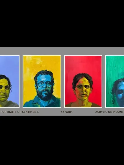 "Portraits of Sentiment," a series of four experimental acrylic portraits exploring different emotions through colour.