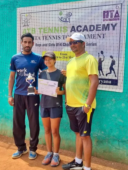 Images showcasing Mehr Muralidass, a young prodigy consistently reaching finals in U16 and U14 All India tournaments, demonstrating her potential from a very young age.