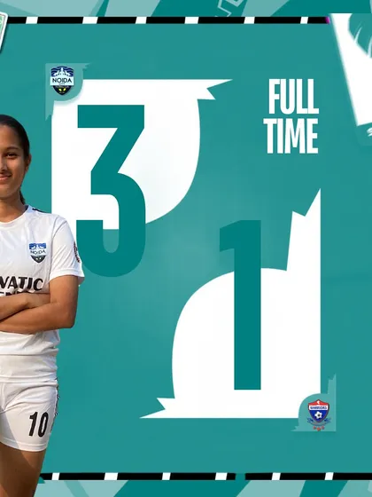 Celebrating our first win in the bag. This graphic announces our 3-1 victory against Warriors FC in the Women's Championship, a milestone for our debut season.