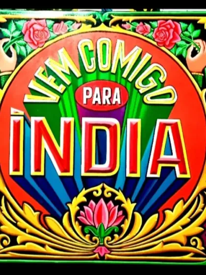 Another view of the finished "Vem Comigo Para India" sign, highlighting the rich detail in the portraits of Ganesha and Shiva.
