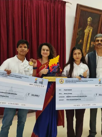 We are incredibly proud of our students who won prestigious accolades at the national-level Skills India competition. Here they are being felicitated by the Government of Karnataka, a testament to the high-quality training we provide.