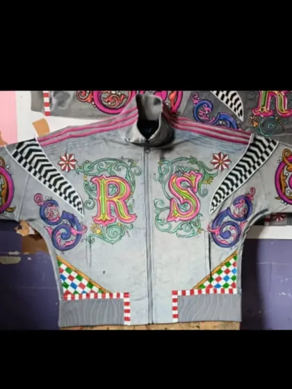 Another view of the Ranveer Singh jacket in progress, showing the layout of the design.