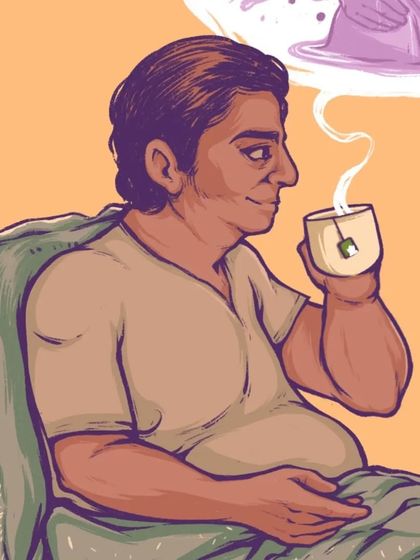 A close-up of the male character, listening intently. Capturing subtle expressions is key for narrative illustrations.