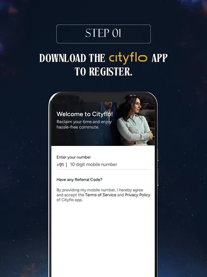 Step 1: To begin their journey to the concert, we instructed fans to download the Cityflo app and register their details, making the process of booking their commute straightforward and accessible.