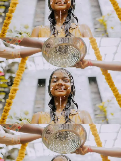 A duplicate of ID 11, this collage captures the joyful moments of a Mangala Snaanam ceremony.