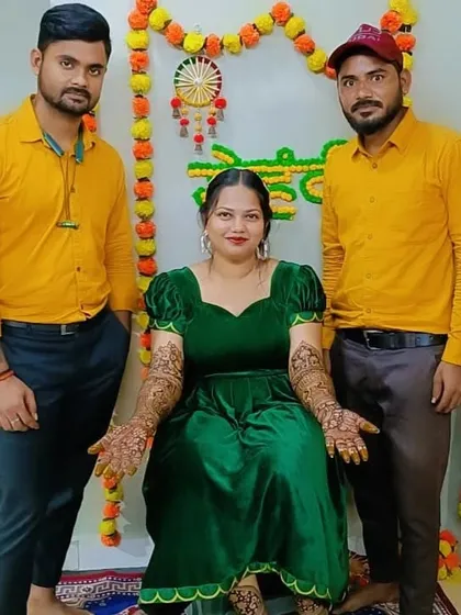 Here I am with one of my happy clients after completing her bridal mehndi. Seeing her smile is the best part of my job.