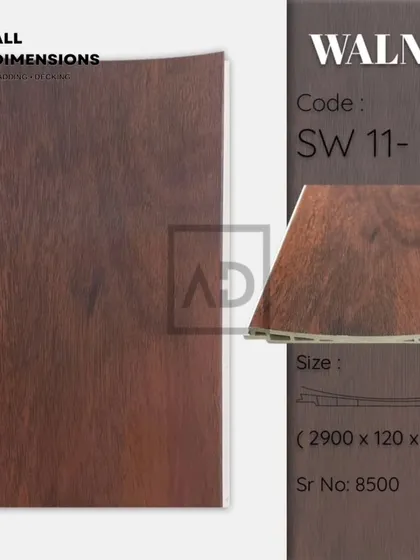 This is our 'Walnut' finish plank. The deep, dark wood grain adds a sense of luxury and sophistication to any interior project.
