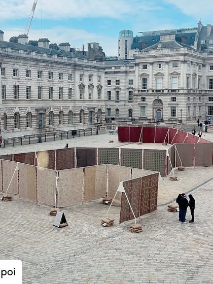 For Somerset House's annual commission, we collaborated with Tiipoi to create a monumental fabric fence. Our artisans hand-dyed and printed over 500 meters of organic cotton with natural dyes to interpret a historically significant event.