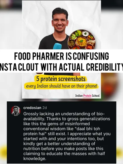 This is the problem when Instagram clout is confused with credibility. This influencer is "schooling" people on protein with half-baked knowledge, ignoring critical concepts like bio-availability.
