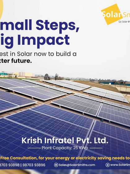 This 25 KWp plant for Krish Infratel Pvt. Ltd. is a small step with a big impact. It's an investment in a better future, providing immediate savings and energy ownership.