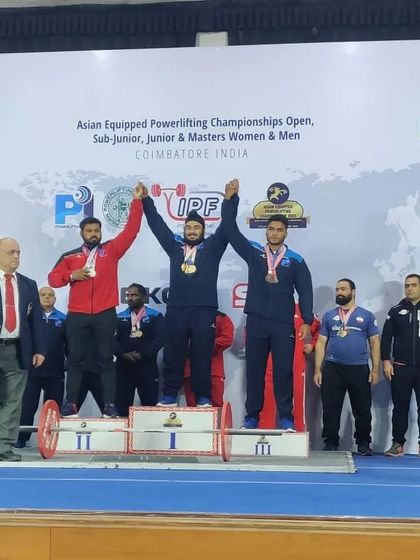 My student Jaskirat Singh winning the gold medal and the Asian Strongman title at the Asian Equipped Powerlifting Championships in 2022.