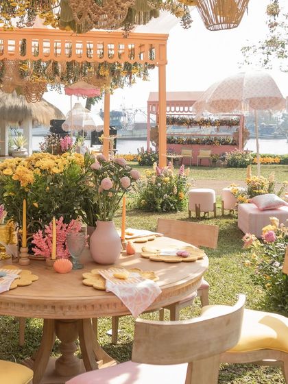 The vibrant tablescape is full of color and texture, perfectly capturing the joyful and sophisticated spirit of the brunch.