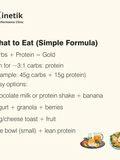 The simple formula for post-run recovery is carbs plus protein. I recommend a ratio of about 3:1, with easy options like chocolate milk and a banana or yogurt with granola.