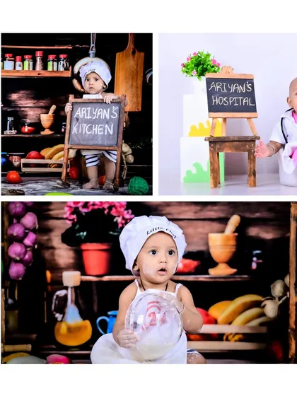 A collage featuring a little chef and a baby doctor theme, perfect for showcasing future aspirations.