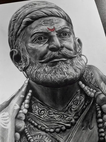A detailed graphite portrait of Chhatrapati Shivaji Maharaj, an icon of pride and courage. I take great care in capturing the strength and dignity of historical figures, making for a powerful piece of art for your home or office.