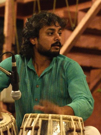 In the zone, playing tabla at The Courtyard.