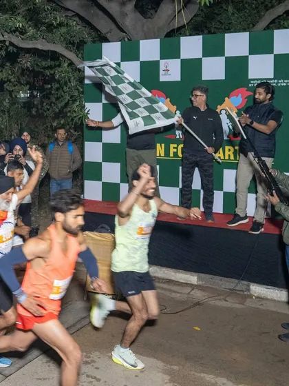 The thrilling start of the Chandigarh Marathon. I am right there at the flag-off, ensuring a smooth and energetic start for thousands of runners.