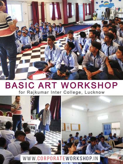 More scenes from our workshop at Rajkumar Inter College, showing the students' enthusiasm for learning the fundamentals of art.