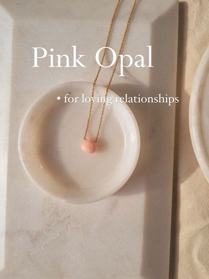 Another view of the Pink Opal heart drop pendant.