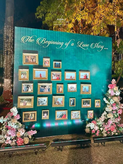 The memory wall illuminated at night, creating a beautiful and sentimental focal point.