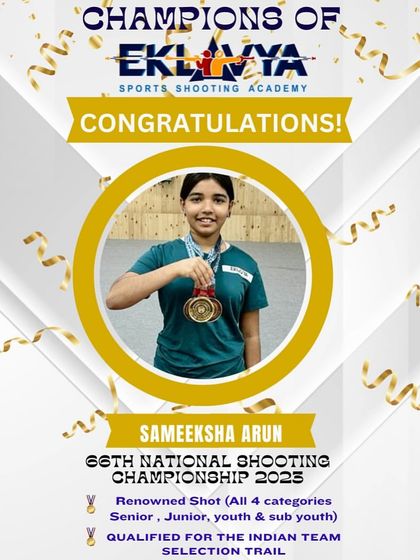 Congratulations to our pistol shooter Sameeksha Arun for securing the Renowned Shot position and qualifying for the Indian Team Selection Trials at the 66th National Shooting Championship.