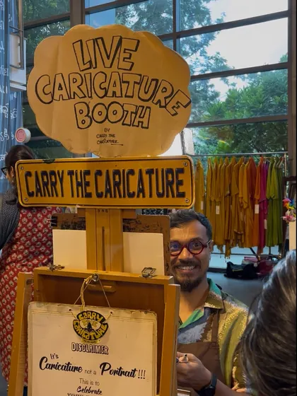 My 'Live Caricature Booth' is my happy place. Ready to draw and spread smiles at the Pilitaxi Devi Edit in Kolkata.