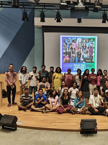 A group photo after our successful sign language workshop at Azim Premji University. The session sparked meaningful conversations about inclusion in education.