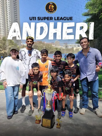 Our U11 team clinches the Andheri Super League title. Posing with their trophy, these players show what dedication looks like.
