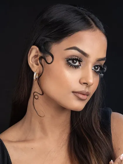 Another angle of the embellished lash look, showing how it catches the light.
