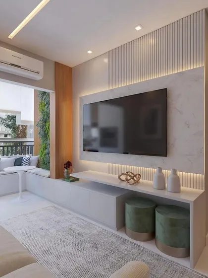 A perfect example of our custom modular furniture. This floating TV unit combines concealed storage with open shelving, while the integrated bench seating by the window creates a cozy reading nook, making the most of the available space.