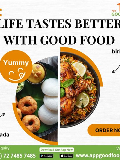 Life tastes better with good food. This image contrasts the light, fluffy goodness of idli vada with the rich, aromatic flavors of biryani. What's your pick?