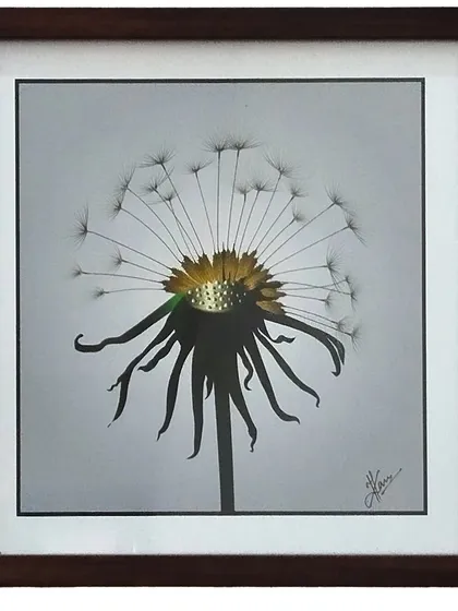 A digital painting of a dandelion, symbolizing wishes and letting go. I can customize the size and color palette of this piece to match your decor, or we can work together to create a completely new floral artwork based on your ideas.