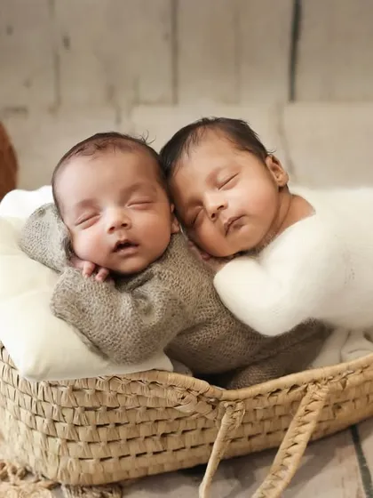 Better together. This image of newborn twins snuggled up in a basket shows the deep connection they already share. I focus on creating poses that are both safe and beautiful, especially for twins.