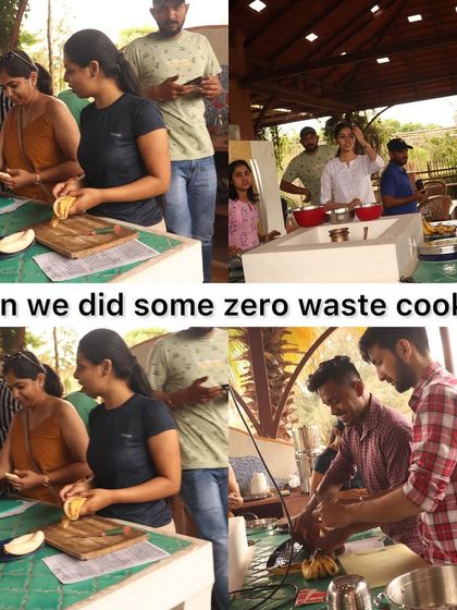 Participants engaging in zero-waste cooking. We used freshly harvested vegetables from the farm to prepare a delicious and healthy meal together.