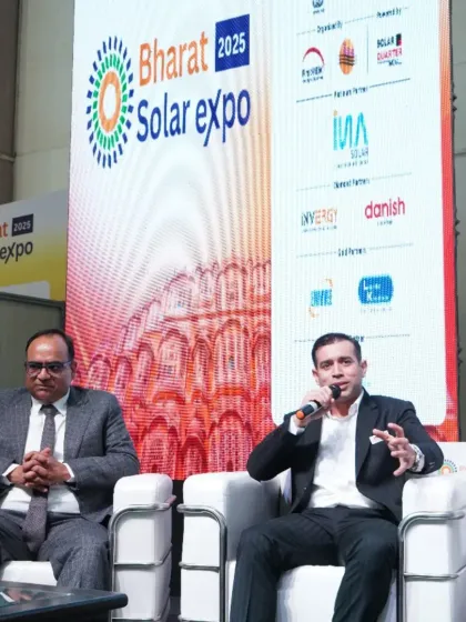 Another angle of our Director, Mr. Abhinav Mahajan, engaging with the audience and fellow panelists at the Bharat Solar Expo. We believe in actively contributing to industry dialogues to shape the future of energy.