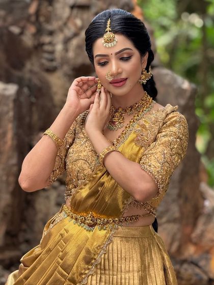 Another elegant pose from the shoot, her makeup looking flawless from every angle.