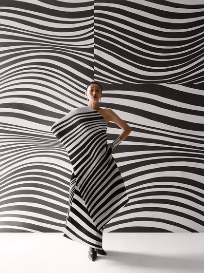 My work often explores the relationship between fashion and graphic art. In this campaign for Payal Khandwala, we used bold, optical patterns on both the garment and the backdrop to create a visually arresting image that plays with form and perspective.