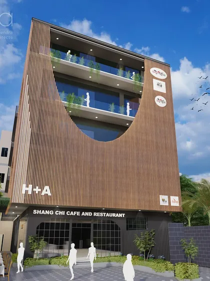 For this boutique commercial building, we designed a distinctive facade using terracotta fins. The sweeping curve is not just an aesthetic choice; it strategically manages privacy and sunlight for the cafe and offices within, proving that even smaller buildings can make a bold statement.
